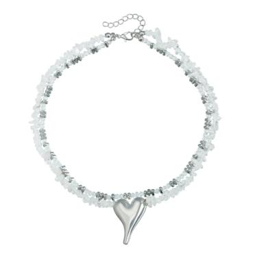 Imagem de Colar feminino com coração grosso dourado delicado boêmio com pedras naturais esmagadas, gargantilha, joias empilháveis em camadas, Large, Liga de aço, Sem Pedra Preciosa