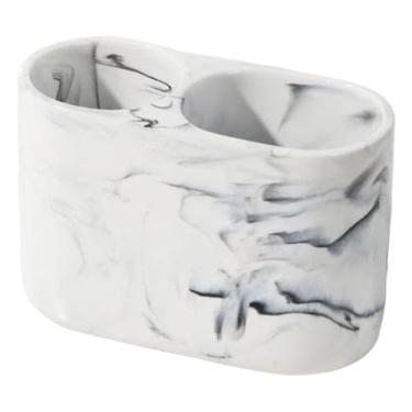 Imagem de FytStycale Porta-pasta de dentes multifuncional com 2 compartimentos, porta-pincéis de maquiagem, organizador para banheiro, mesas de escritório e hotéis, Branco