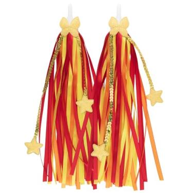 Imagem de 1 par de serpentinas de bicicleta para crianças, decorações de bicicleta com arco e estrela, flâmulas de guidão para scooter bicicleta triciclo guidão acessórios para meninos e meninas (laranja