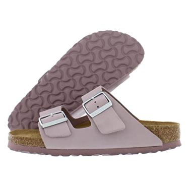 Imagem de Birkenstock Sandálias femininas de couro com palmilha macia Arizona, Yomo lilás/núcleo roxo-roxo, 7 Women/5 Men