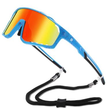 Imagem de DUCO Óculos de sol infantil juvenil beisebol óculos de sol polarizados UV400 óculos de ciclismo esportivo para meninos e meninas DK328, Armação azul claro, lentes laranja e pontos rosa, common