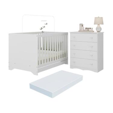 Imagem de Berço Americano 3 em 1 com Colchão Incluso e Cômoda 4 Gavetas Realeza Multimóveis Mp4701 Branco