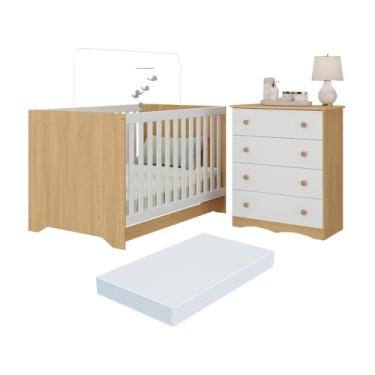 Imagem de Berço Americano 3 em 1 com Colchão Incluso e Cômoda 4 Gavetas Realeza Multimóveis Mp4701 Madeirado/branco