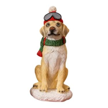 Imagem de Ｂｅｓｇａ Estatueta de cachorro natalino em resina, pequena, realista, para decoração de casa. Enfeite fofo para cenário de vila natalina, Preto