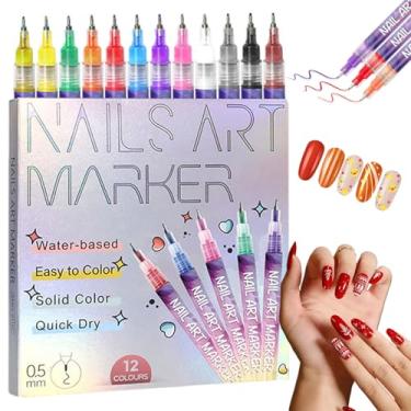 Imagem de Conjunto de canetas de arte de unhas de 12 cores, marcadores atualizados para arte de unhas, ponta fina de 0,5 mm