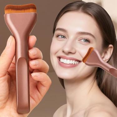 Imagem de Pincel de maquiagem ultra fino com base de cabelo macio e alargado, dupla finalidade, contorno facial, leve, creme, ferramentas de maquiagem, 14 x 4,5 x 1,5 cm