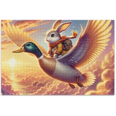 Imagem de Quebra-cabeça fofo com estampa de céu de coelho de pato 500 peças presentes de festa de elefante branco adulto paisagem quebra-cabeça flor pintura animal, 51 x 35 centímetros