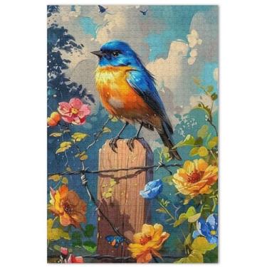 Imagem de Quebra-cabeça de pintura a óleo pássaro jardim 1000 peças adulto família elefante branco presentes homens presentes únicos família brinquedo arte arte