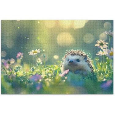Imagem de Quebra-cabeça verde de jardim ouriço fofo 500 peças para adultos, brinquedo de arte, família, quebra-cabeças divertidos presentes para amantes de quebra-cabeça, 51 x 35 cm