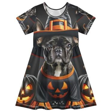 Imagem de Vestidos infantis para meninas, buldogue de Dia das Bruxas, Abóbora, preto, Páscoa, vestido casual, 2 anos, roupas de verão, vestido infantil, Dia das Bruxas buldogue abóbora preto, 5-6 Anos