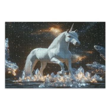 Imagem de Unicórnio em cristal branco 1000 quebra-cabeças para adultos, quebra-cabeças fáceis para adultos, jogos educativos
