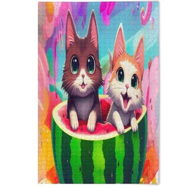 Imagem de Cute Colorful Cat Kitten Adults Jigsaw Puzzle 500 Pieces, Gifts for White Elephant Game Difficult Jigsaw Puzzles Landscape Animal Art, 500 Pieces, 20.5" x 14.9"