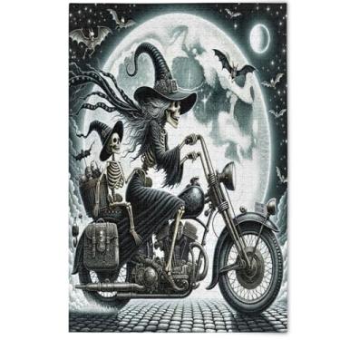 Imagem de Quebra-cabeça esqueleto preto branco Halloween 500 peças adultos amantes elefantes brancos presentes cena natureza quebra-cabeças decorativo arte floral pintura, 500 peças, 52 cm x 37,8 cm