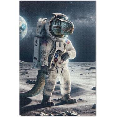 Imagem de Quebra-cabeça engraçado astronauta dinossauro para adultos 1000 peças flor animal duro, presentes de elefante branco engraçado