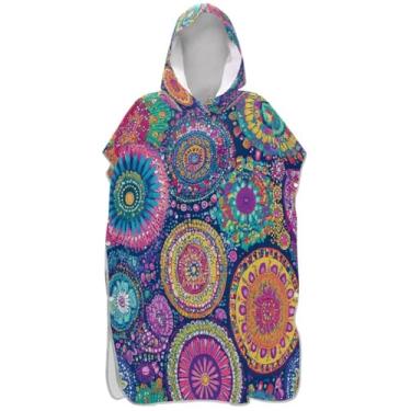 Imagem de Joisal Poncho de surfe plus size para adultos trocador com capuz toalha de natação boho mandala praia ponchos para homens