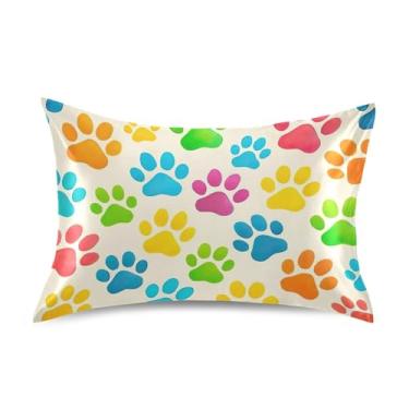 Imagem de Fronhas refrescantes engraçadas coloridas com estampa de pata de cachorro bege estampa de arte padrão King Queen Travesseiros de cama macios para cama king size 101,6 cm x 50,8 cm
