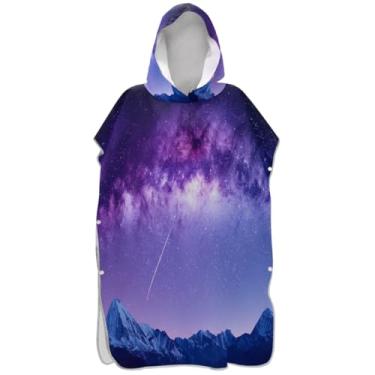 Imagem de Joisal Roupão de mudança de poncho de surfe para adultos toalha de banho com capuz absorvente ponchos adultos para mulheres roxo céu noturno estrelas