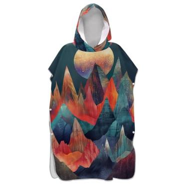 Imagem de TSENQUE Roupão de mudança de poncho de surfe arte colorida montanha para praia Adul toalha de banho leve unissex adulto poncho com capuz