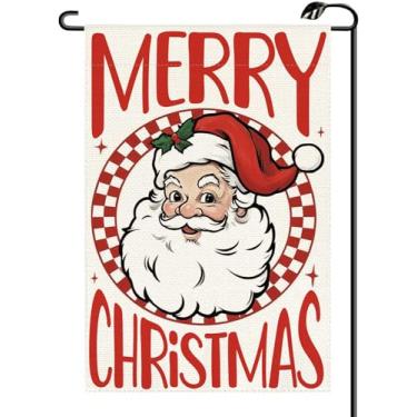 Imagem de Feliz Natal, Papai Noel, bandeira de jardim, 30,5 x 45,7 cm, vertical, dupla face, sazonal, inverno, Natal, bandeiras pequenas, decoração externa de casa de fazenda para quintal (apenas bandeira) SD55