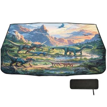 Imagem de Guarda-chuva de para-brisa frontal de dinossauros antigos com isolamento térmico para para-brisas de carro 147 cm x 75 cm