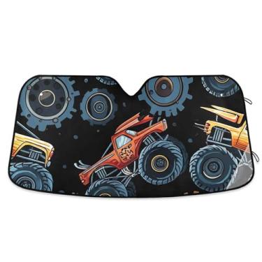 Imagem de Monster Trucks Gears Preto Personalizado Para-brisa Carro Toldo Bonito Dobrável Caminhão Auto Carro Sombra para Para-brisa Dianteiro Retrátil M, 139.7 cm x 70.1 cm
