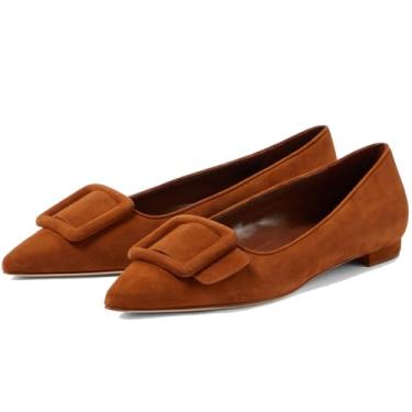 Imagem de Divanne Sapatilhas para mulheres, bico fino, fivela, sapatilhas, sapatilhas, sem cadarço, confortáveis, para trabalho, escritório, negócios, Marrom, 38