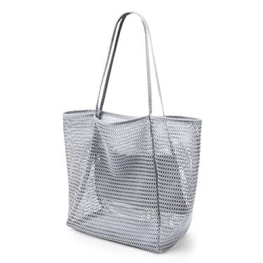 Imagem de KALIDI Sacola de malha de praia, sacola casual Hobo feminina dobrável MAX 23L bolsa de compras de ombro para piquenique de praia férias, Cinza, 23L