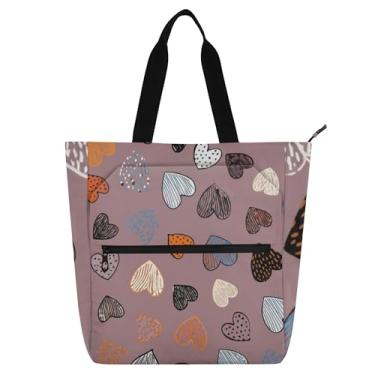 Imagem de GAIGEO Sacola feminina com corações coloridos para trabalho, lona, praia, escola, bolsas fofas, para crianças, amantes de livros