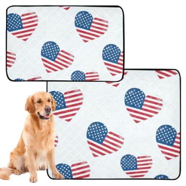 Imagem de Almofadas de xixi para cães, corações, bandeiras americanas, brancas, reutilizáveis, à prova d'água, cercadinho de cachorro à prova de vazamento, pequeno x pacote com 3