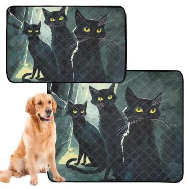 Imagem de Almofadas de xixi fofas pretas para cães de estimação, lavável, reutilizável, impermeável, cercadinho de brinquedo para cães, absorventes para filhotes, médio + grande, conjunto de 2