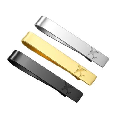 Imagem de GWD Clipes de gravata de aço inoxidável para homens, cores clássicas, presente ideal para pai, marido, namorado, negócios, casamento, clipe de gravata com caixa de presente, prata, preto, dourado