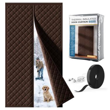 Imagem de Augblinds A cortina de porta magnética com isolamento térmico serve para portas de 91 cm x 208 cm, tecido Oxford engrossado com fibra de algodão, isolamento de tela para porta do sótão frontal e