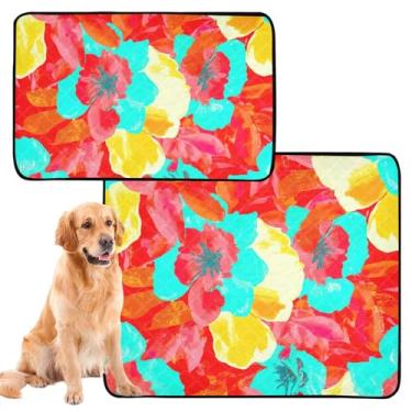 Imagem de Almofadas de xixi laváveis para animais de estimação, aquarela, flores vermelhas, azuis, reutilizáveis, absorventes para cães, tapete de cercadinho para cães, médio + grande, conjunto de 2