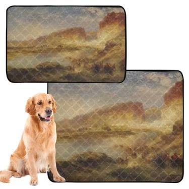 Imagem de TSENQUE Almofadas laváveis para xixi para cães, impermeável, tapete para cercadinho Green River Wyoming Thomas Moran, almofada reutilizável absorvente para filhotes, pequeno x pacote com 3
