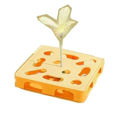 Imagem de VIVIMAGIS Brinquedos interativos de gatos para gatos internos caixa de enriquecimento de quebra-cabeça, caixa interativa de labirinto de feltro mental caixa sem estresse para gatos (amarelo, plástico)