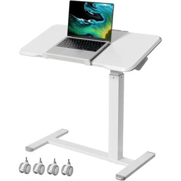 Imagem de Gibbon Mounts Mesa de laptop giratória, mesa móvel inclinável de 180° com altura ajustável, mesa de cabeceira sobreposta, mesa de computador portátil com rodas, carrinho de laptop dobrável para