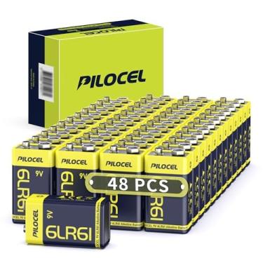 Imagem de Baterias de 9 V, pacote com 48, bateria alcalina de 9 volts, bateria de 9 V de longa duração para detector de fumaça, vida útil de 10 anos - PILOCEL 48 unidades