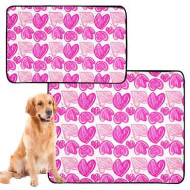 Imagem de Tapete reutilizável para animais de estimação com corações de desenho rosa e gatos brancos, lavável, tapete de urina para animais de estimação, à prova d'água, tapete absorvente, médio + grande