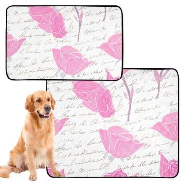 Imagem de TSENQUE Almofadas de xixi para cães, lavável, impermeável, para caixa de cachorro, flores rosas, letras brancas, almofada de xixi para gatos, absorventes de cães, almofadas de penico, pequeno x pacote