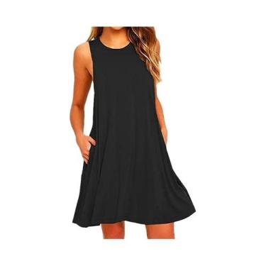 Imagem de Vestido feminino verão casual camiseta vestidos praia cobrir simples p