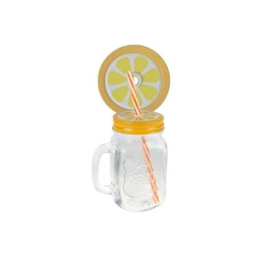 Imagem de 2 Copo Caneca Pote de Vidro Ice Cold 450ml com Tampa e Canudo Ideal para Bebidas Geladas, Ideal para Bebidas Geladas Brasileiras(1 CANECA)