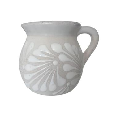 Imagem de Canecas de argila mexicana pintadas à mão, xícaras de café de cerâmica floral, canecas mexicanas artesanais Talavera Jarritos Tazas de Mexico (creme branco, individual)