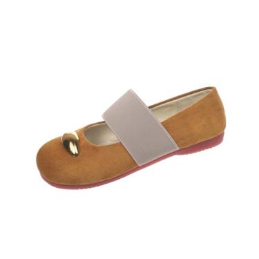 Imagem de Mocassins femininos modernos, casuais, versáteis, plus size, respirável, com bico redondo, salto fechado, elástico, sola lisa e macia, Marrom, 36