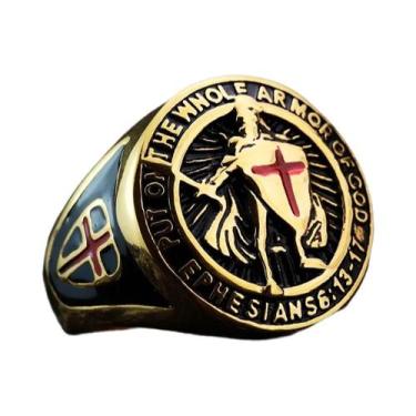 Imagem de Anel Masculino De Aço Titânio Banhado a Ouro Com Design Retrô De Escud