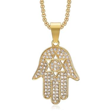 Imagem de Colar masculino com pingente de proteção egípcia olho turco azul em estrela de seis pontas em aço inoxidável, 61 cm, olho da providência/olho que tudo vê, estrela de Davi, hip hop, Fátima, Hamsa, joia