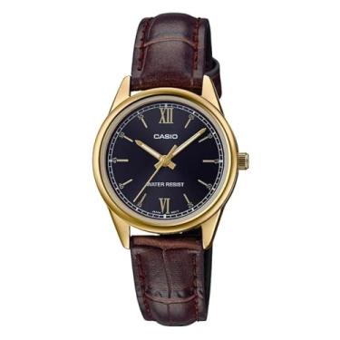 Imagem de Casio Relógio casual analógico feminino Ltp, marrom/preto dourado, Tek Beden, alça
