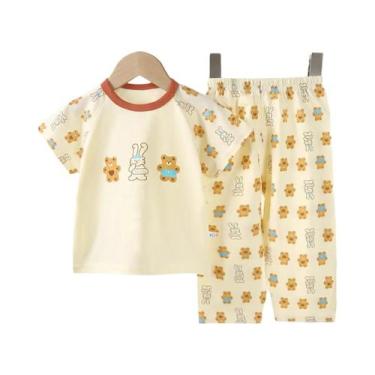Imagem de Conjunto de pijamas de bebê de verão de algodão de manga curta infanti