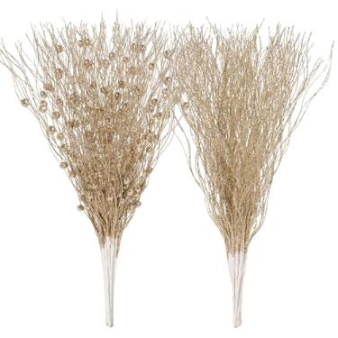 Imagem de Sherika 16 peças de hastes artificiais com purpurina, enfeites de árvore de Natal, palitos brilhantes, galhos brilhantes, ramos para decorações de árvore de Natal 2025, casamento, festa, vaso (43 cm