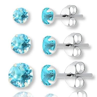 Imagem de Trio Brinco Zirconia Azul Ceu Prata 925 - Lojas La&Ny Pratas, 5, Prata