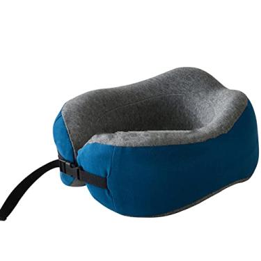 Imagem de Travesseiro de Pescoço para Viagem Espuma Memória em Forma U Suporte Portátil Macio e Confortável com Cinto Travamento Toalha Algodão Lavável Avião Es